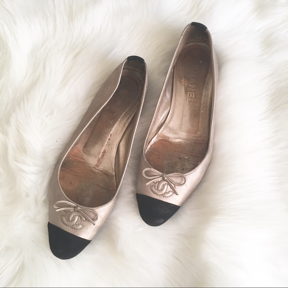 CHANEL Shoes - Chanel suede and muted gold flats